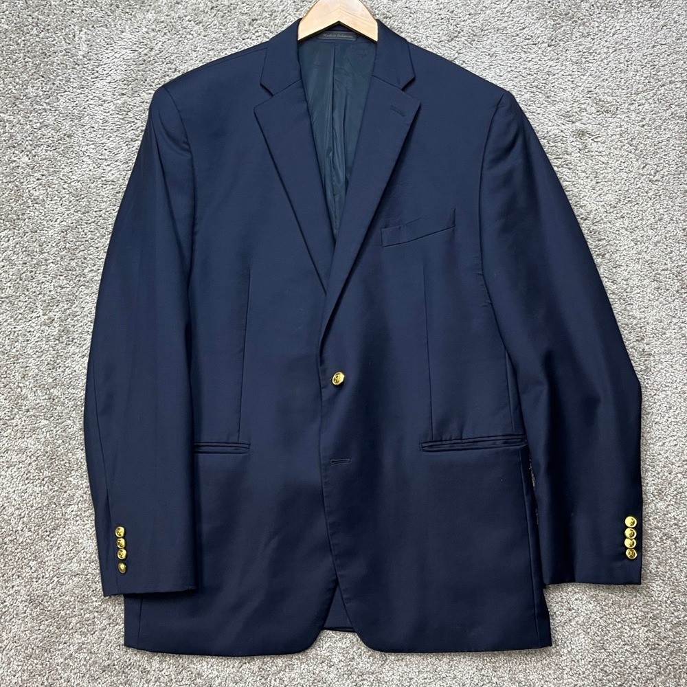 Lauren Ralph Lauren Blazer Mens 44L Navy Blue Wool Gold Crest Buttons Sport Coat
